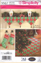3567 XMAS CANDY CANE TREE SKIRT, STOCKINGS, MANTEL SCARF PATTERN